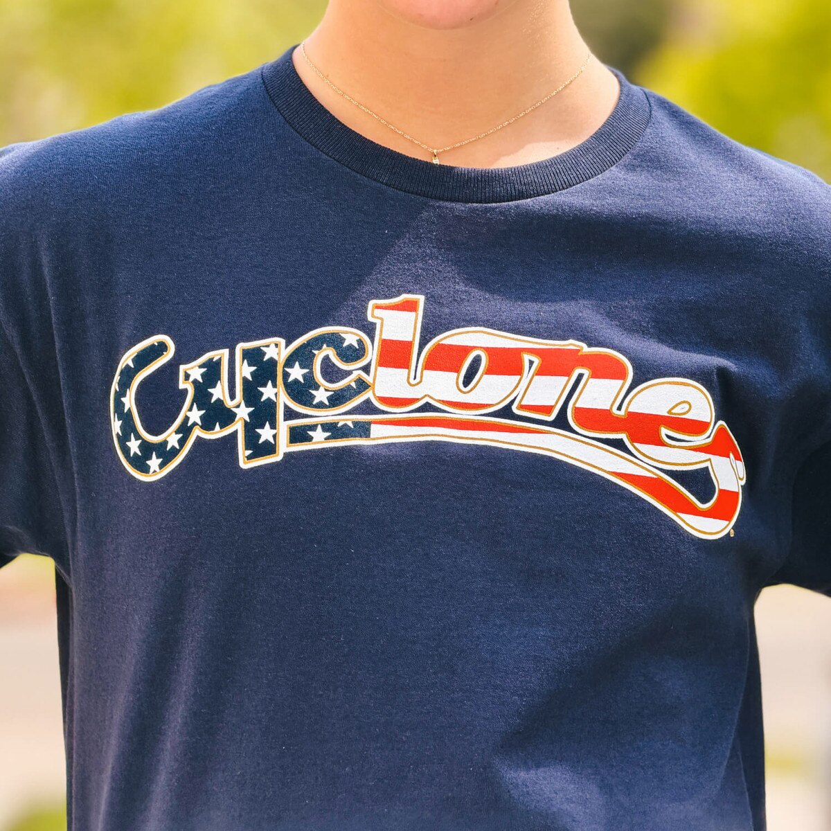 Champion® Patriotic Cyclones Script Navy T-Shirt